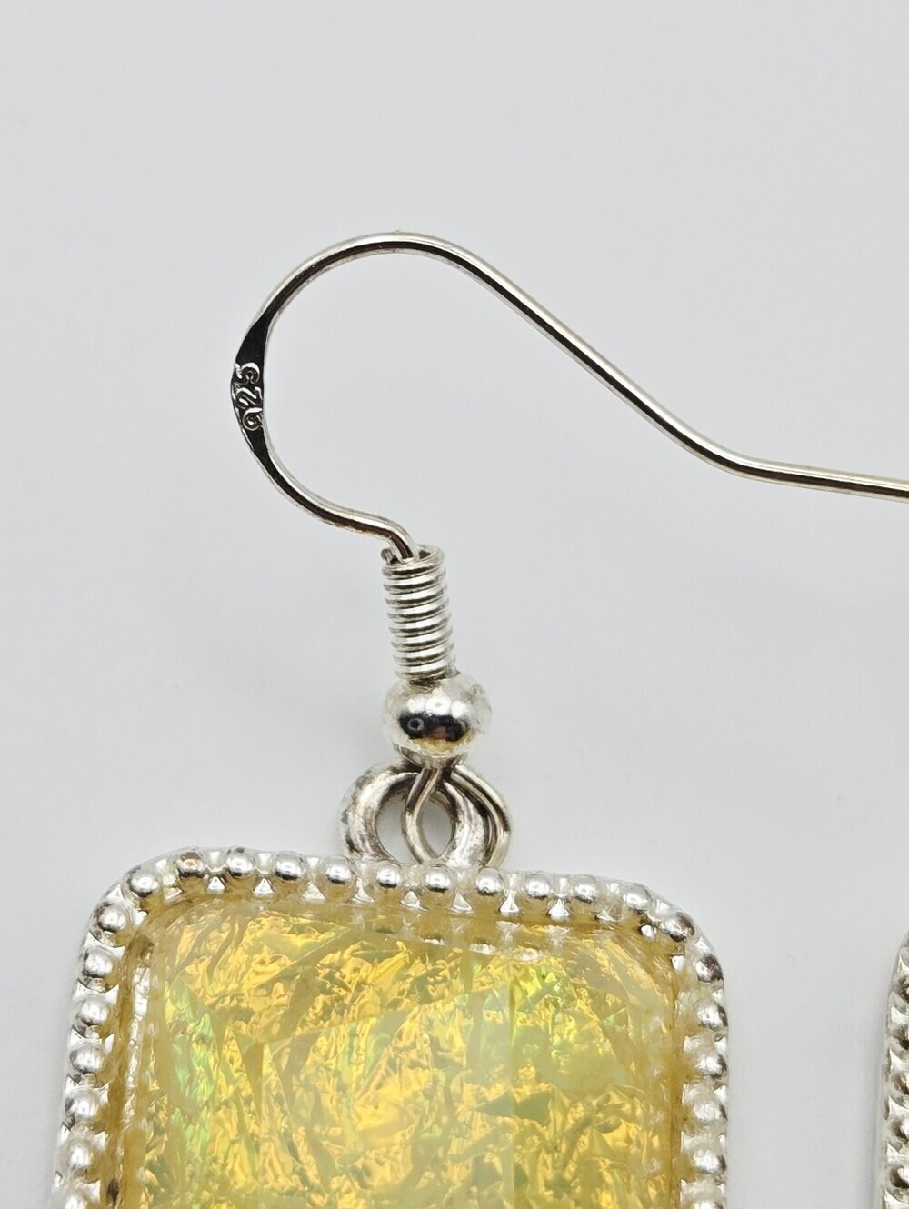 Yellow Iridescent Rectangle Drop Earrings With 925 Stering Hooks - Picture 5 of 14
